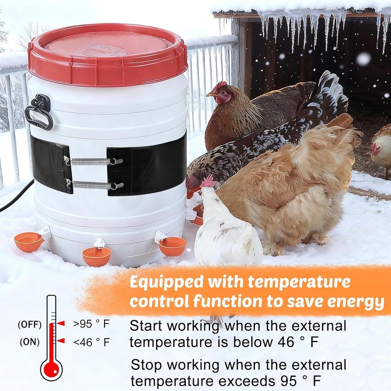 Strdfeve Thermo Bucket Belt Heated Strap Compatible with RentACoop 2-5Gallon Chicken Waterer,Auto-Thermostatic Chicken Water Heating Wrap with 6.6ft Power Cord,Keep Poultry Water from Freezing in Winter - Image 4